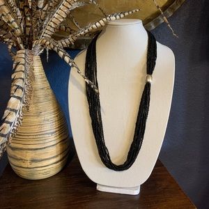 Silpada • Retired • Black bead necklace with silver detail • 36” necklace